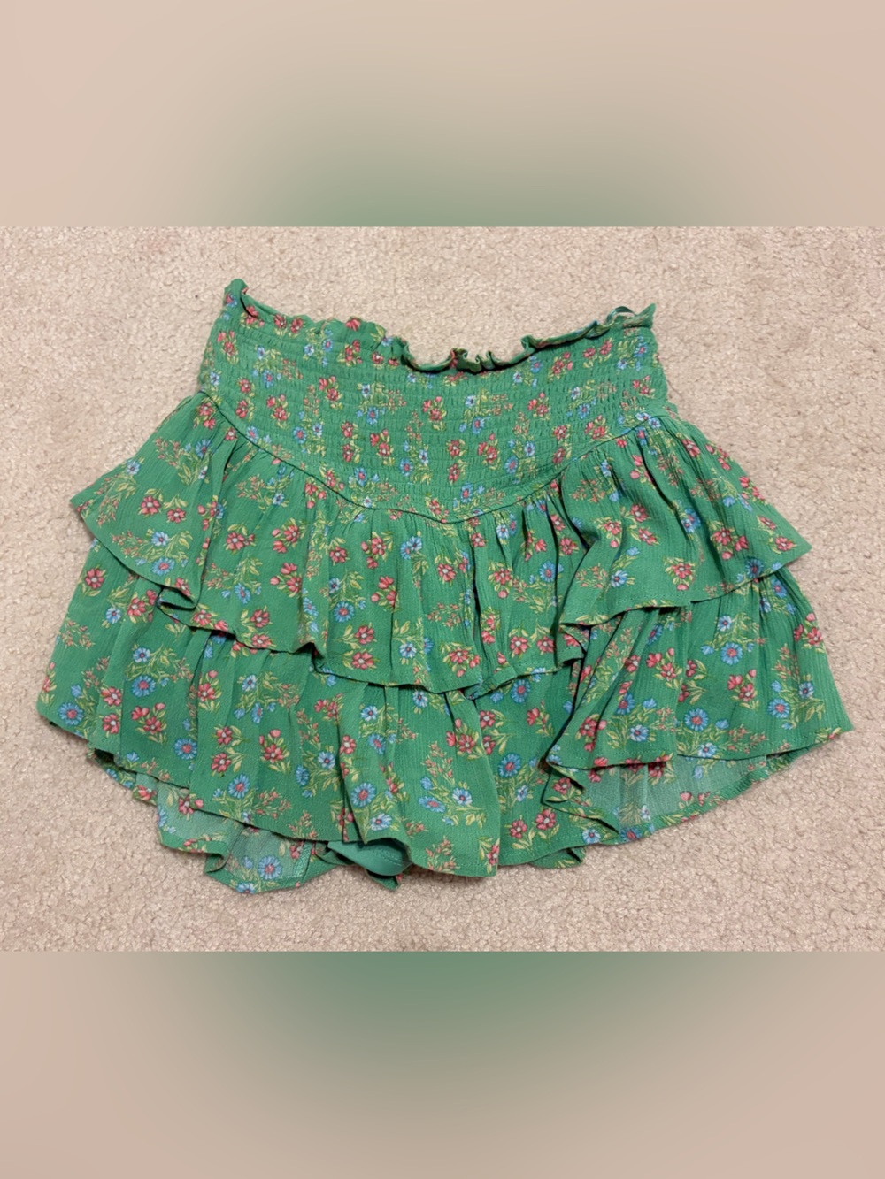 Altar'd State Green Floral Smocked Mini Skirt